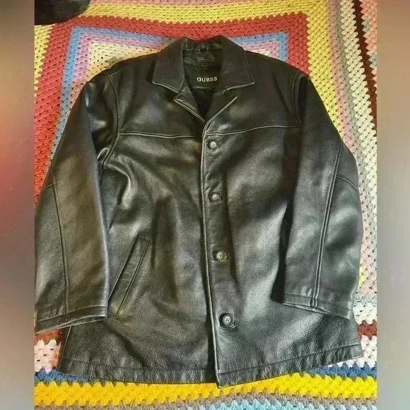 New Old Stock Vintage Guess Men's leather jacket. GUESS  L - Picture 1 of 11